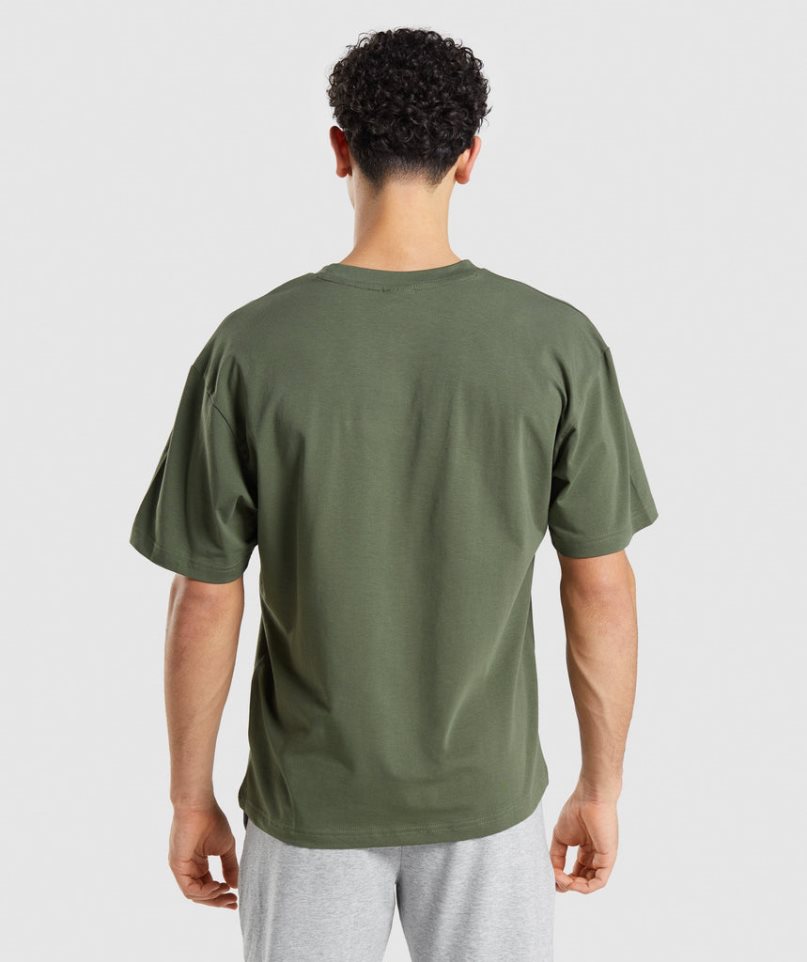 Men's Gymshark Essential Oversized T-Shirts Olive | NZ 6SOXBD